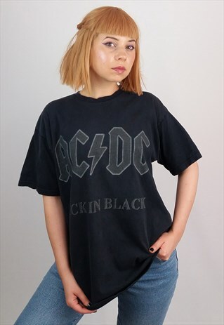 VINTAGE 80'S AC DC BACK IN BLACK UNISEX OVERSIZED T-SHIRT