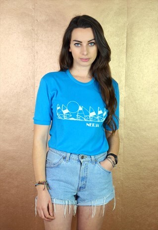 90S VINTAGE BLUE PRINTED T SHIRT