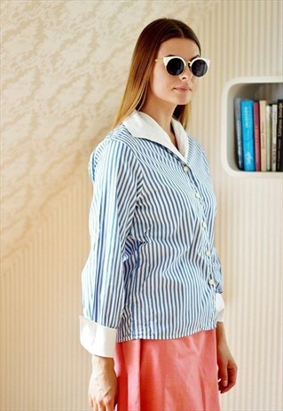 BLUE AND WHITE STRIPED SHIRT