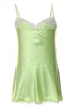 Vintage Light Green Lace Trim Silky Slip Dress - M
