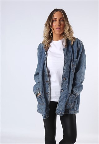 DENIM JACKET LONG OVERSIZED BLAZER FITTED UK 16 (C5H)