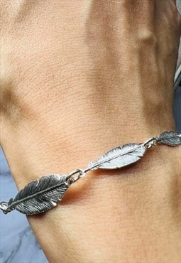 Aztec design Sterling silver Feather link bracelet for men 7