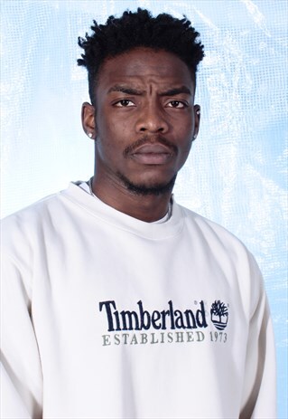 VINTAGE TIMBERLAND WHITE AND NAVY EMBROIDERED SWEATSHIRT