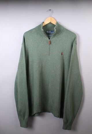 VINTAGE MENS RALPH LAUREN GREEN QUARTER ZIP JUMPER