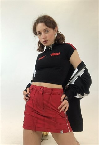 90S RED SPORTY CARGO SKIRT