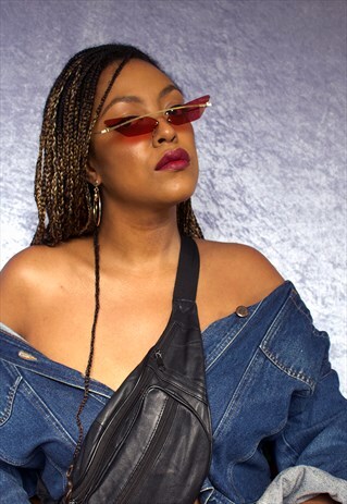 RED GOLD SLIM CAT EYE SUNGLASSES