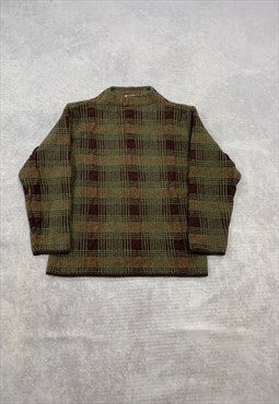 Vintage Knitted Jumper Checked Patterned Knit Sweater