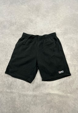 Fila Shorts Black Sweat Shorts with Embroidered Logo