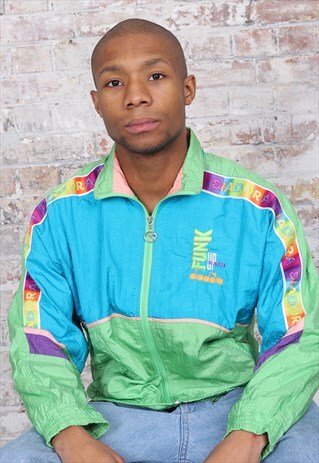 VINTAGE DIADORA LOGO TRACK JACKET GREEN AND BLUE