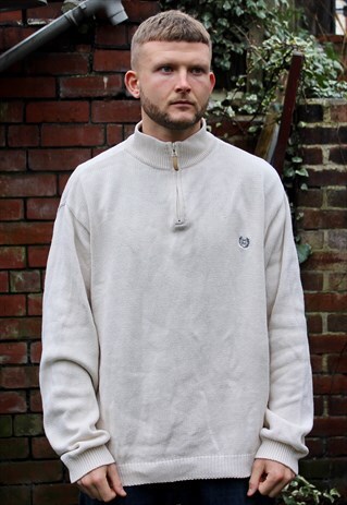VINTAGE WHITE CHAPS KNITTED QUARTER ZIP SWEATER XL