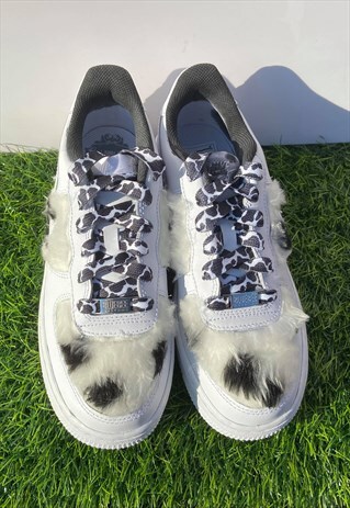 CUSTOMISED NIKE AIR FORCE 1S - COW PRINT FAUX FUR