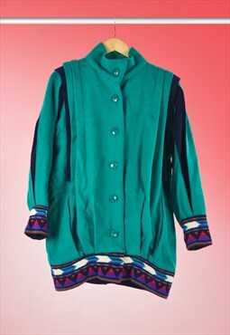 80s Vintage Isle of Skye Wool Green Blue Jacket Patterned