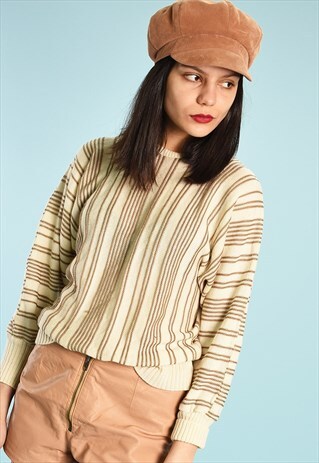 70'S RETRO STRIPED FESTIVAL NEUTRAL KNIT JUMPER TOP