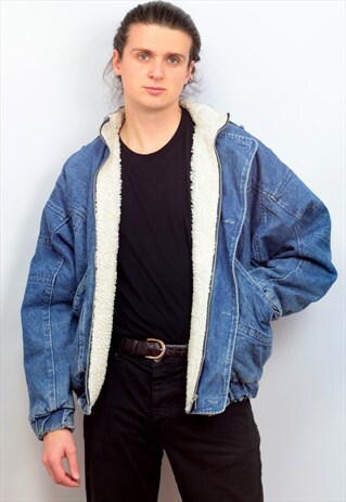 1990'S VINTAGE OVERSIZED FAUX FUR LINED DENIM JACKET