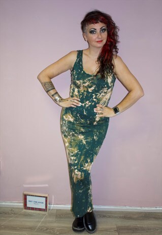HANDMADE ALTERNATIVE PUNK GRUNGE GREEN COTTON MAXI DRESS