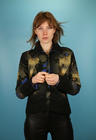 VINTAGE 1980S PEACOCK ILLUSTRATION PADDED PRINT JACKET
