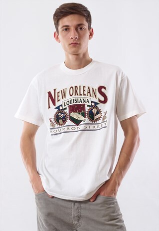 VINTAGE NEW ORLEANS 1996 LOUISANA GRAPHIC TEE 90S WHITE