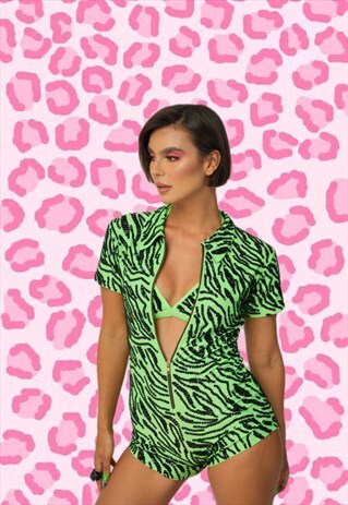 SEQUIN NEON TIGER PLAYSUIT FESTIVAL/RAVE WEAR