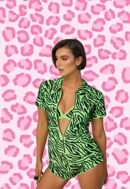 Sequin neon tiger playsuit festival/rave wear
