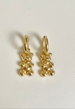 Gold plated sterling silver gummy bear huggie hoop earrings