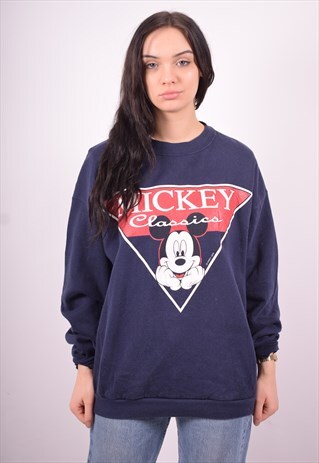WOMENS VINTAGE SWEATSHIRT JUMPER LARGE NAVY BLUE 90'S