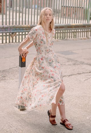 CREAM FLORAL VINTAGE MAXI DRESS