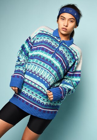 VINTAGE 80'S FAIR ISLE PATTERN DAD'S JAZZY KNITTED JUMPER