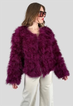 Vintage Style Ladies Purple Feather Long Sleeve Jacket 