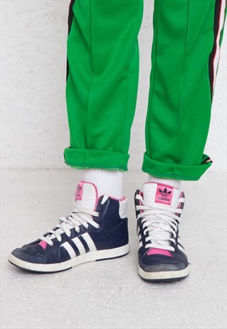 VINTAGE NAVY ADIDAS LEATHER HI-TOPS TRAINERS