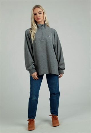 90S KAPPA SMALL LOGO MARL GREY 1/4 ZIP SWEATSHIRT