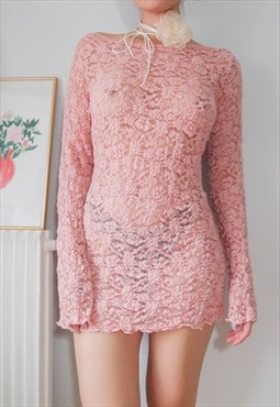 vintage y2k pink floral lace bodycon mini dress
