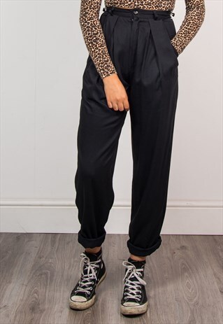 VINTAGE 90'S BLACK HIGH WAIST TAPERED SMART TROUSERS