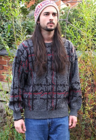 VINTAGE 80S KNIT JUMPER - MEDIUM - ART ABSTRACT JAZZY COSBY