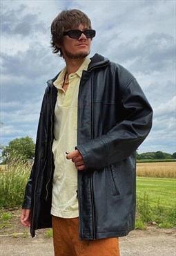 Vintage Y2K Leather Parka Jacket by Racing Green