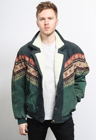 VINTAGE AZTEC INCA FLEECE LINED JACKET