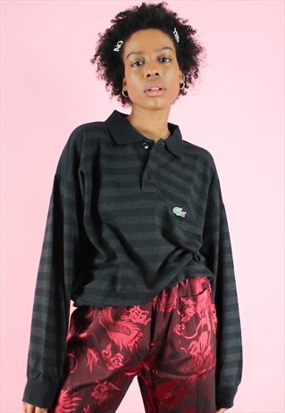 VINTAGE 90S LACOSTE SWEATER JUMPER Y2K BLACK GREY STRIPED
