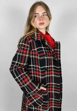 Bickler Vintage 70's Wool Red White Check Ladies Coat 