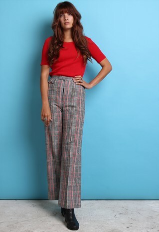 70S VINTAGE CHECK FLARED TROUSERS