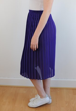 WOMENS VINTAGE 80S SKIRT PURPLE SEMI SHEER PLEATED SKIRT