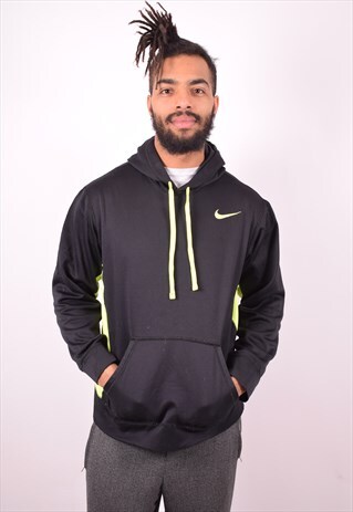 NIKE MENS VINTAGE HOODIE JUMPER LARGE BLACK 90S