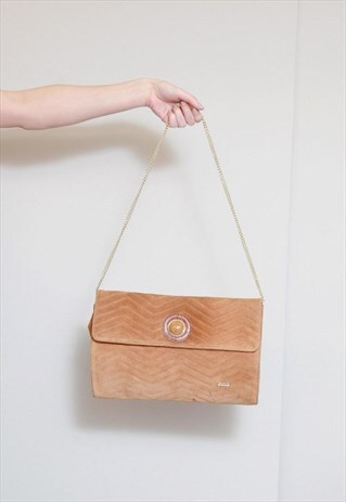 VINTAGE 1970'S GOLD CHAIN BROWN SUEDE OLIVER SHOULDER BAG