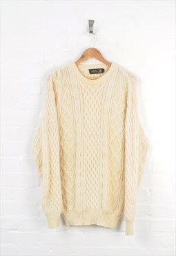 Vintage Knitted Jumper Cable Knit Cream Large