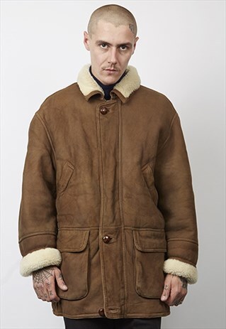 VINTAGE 80'S PREMIUM DARK BROWN/ CREAM SHEEPSKIN COAT