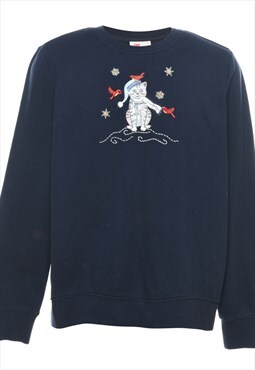 Vintage Beyond Retro Cat Printed Christmas Sweatshirt - M