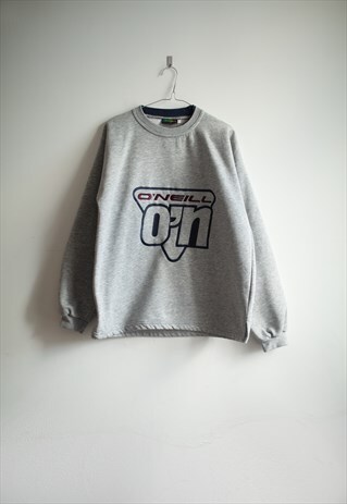 VINTAGE UNISEX EMBROIDERED CREWNECK SWEATSHIRT IN GREY