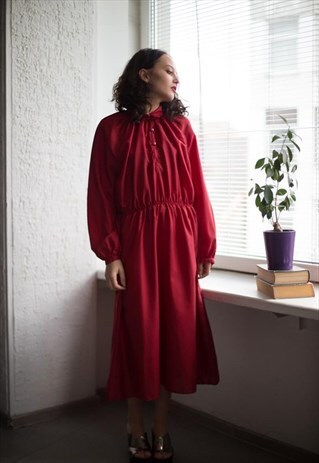 VINTAGE 80'S BURGUNDY RED LONG SLEEVED DRESS