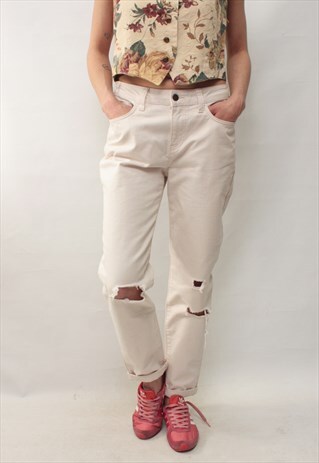 VINTAGE 90' AMAZING CLASSIC CREAM COOL RIPPED JEANS