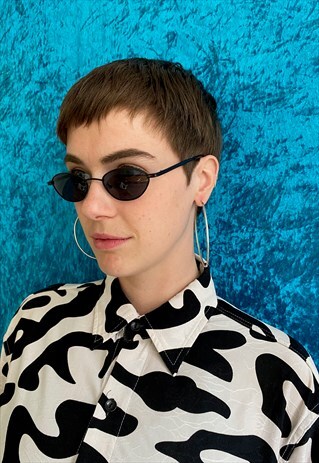 SMALL 90S STYLE OVAL SUNGLASSES - BLACK