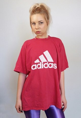 VINTAGE UNISEX ADIDAS RETRO T-SHIRT FRONT LOGO IN PINK