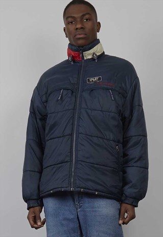 VINTAGE 90'S CLASSIC TOMMY HILFIGER NAVY PUFFER JACKET